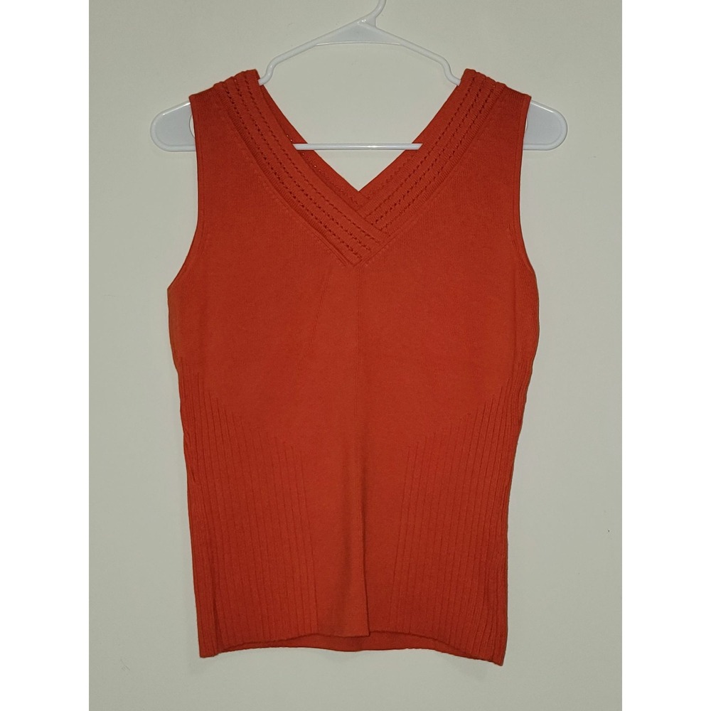 Pria Orange V Neck Sleeveless Knit Sweater Top Size S‎